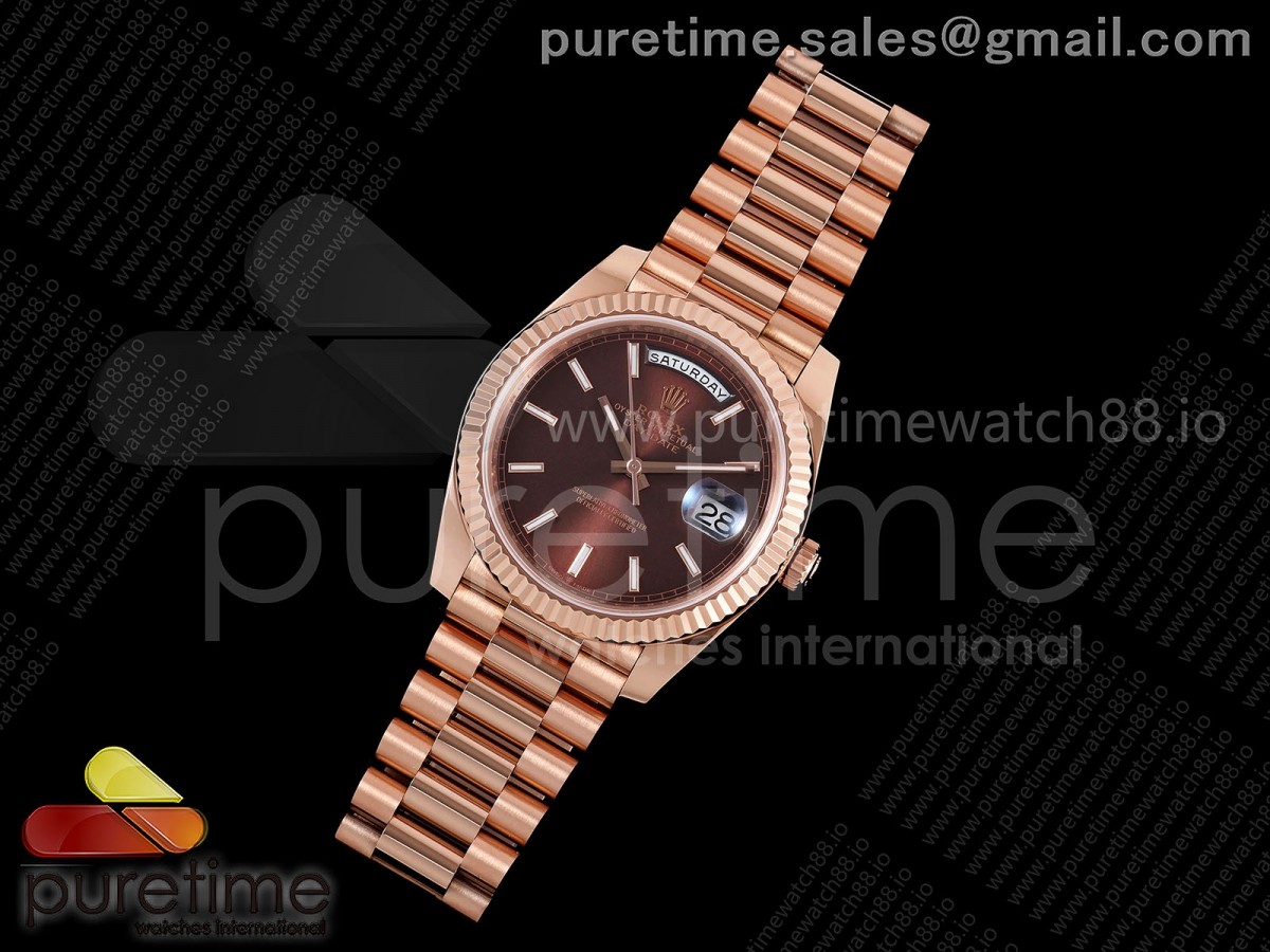 Day Date 40 RG TMF Brown Stick Dial on President Bracelet VR3255