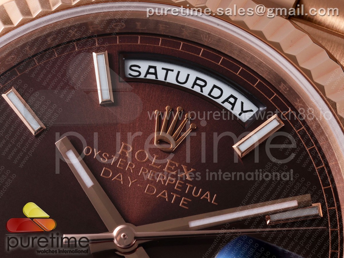Day Date 40 RG TMF Brown Stick Dial on President Bracelet VR3255