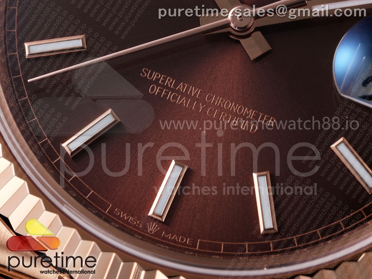Day Date 40 RG TMF Brown Stick Dial on President Bracelet VR3255
