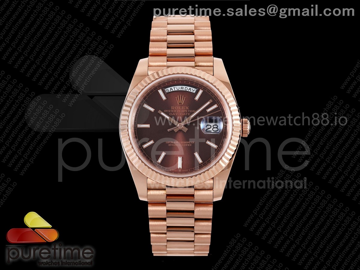 Day Date 40 RG TMF Brown Stick Dial on President Bracelet VR3255