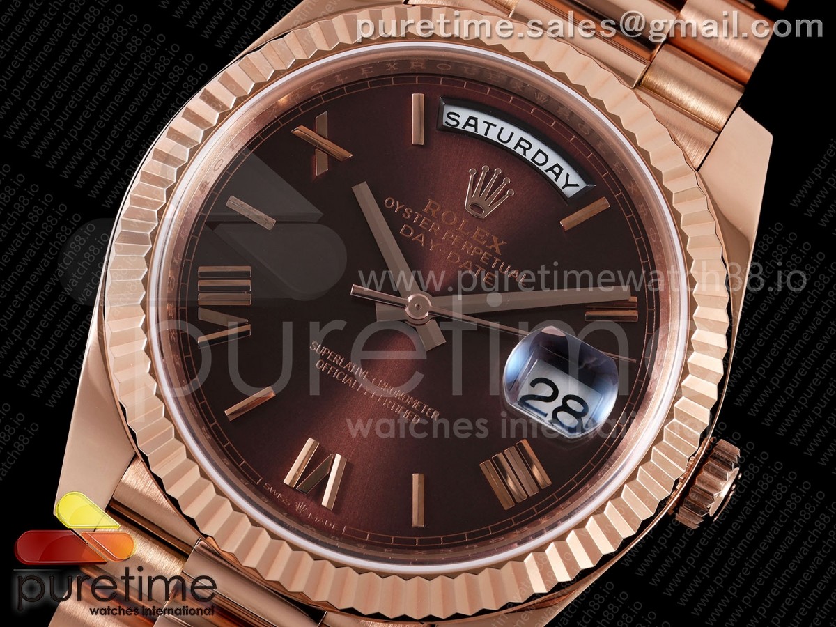Day Date 40 RG TMF Brown Roman Dial on President Bracelet VR3255