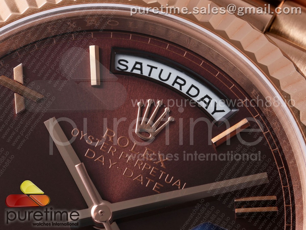 Day Date 40 RG TMF Brown Roman Dial on President Bracelet VR3255