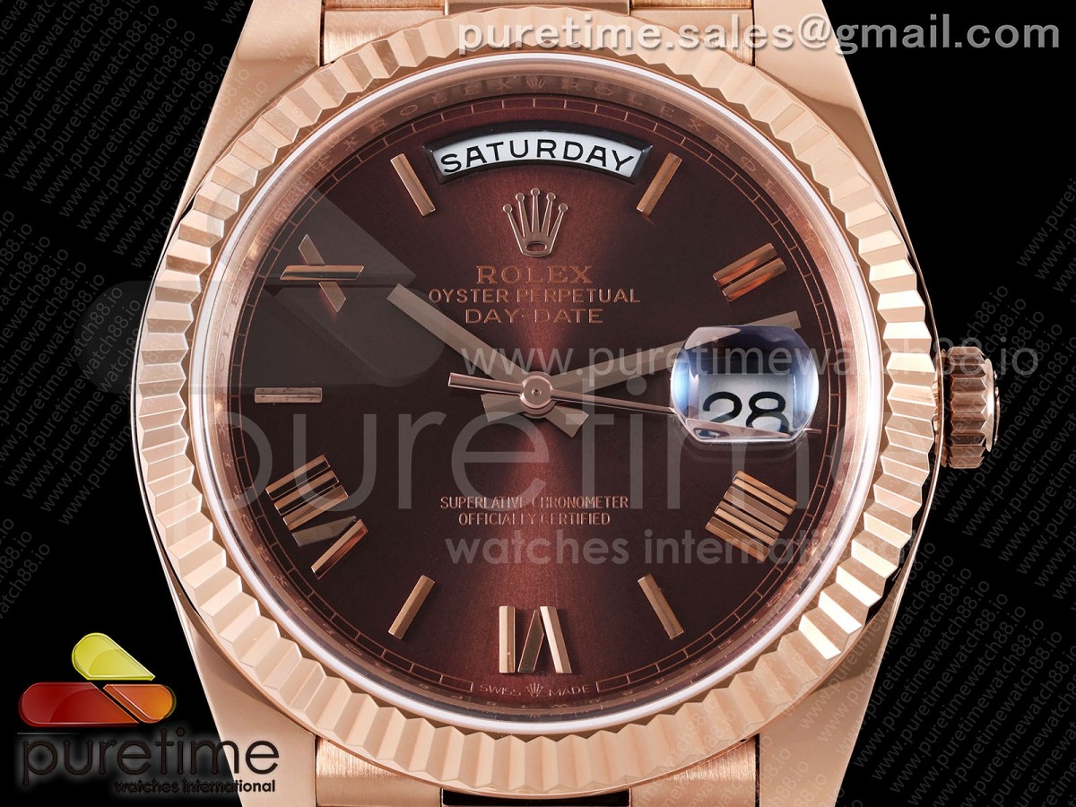 Day Date 40 RG TMF Brown Roman Dial on President Bracelet VR3255