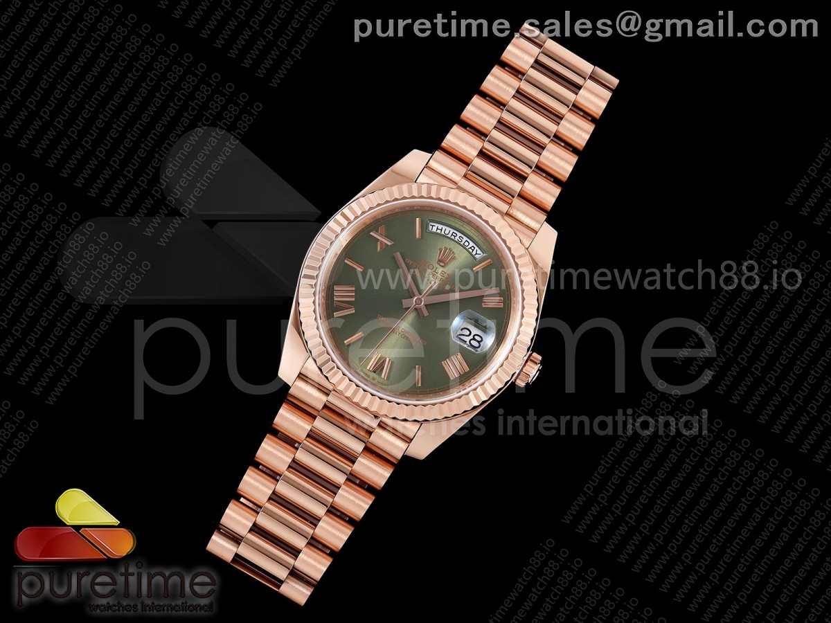 Day Date 40 RG TMF Green Roman Dial on President Bracelet VR3255