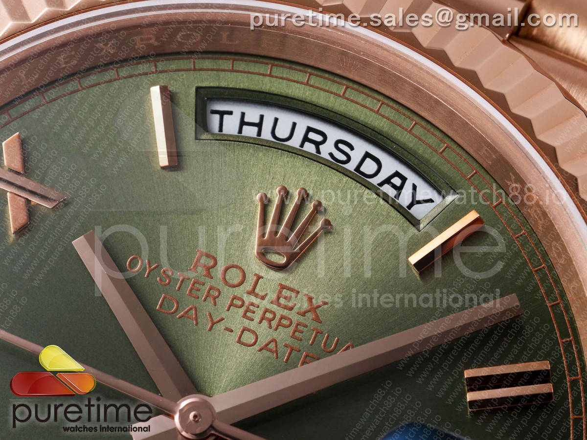Day Date 40 RG TMF Green Roman Dial on President Bracelet VR3255