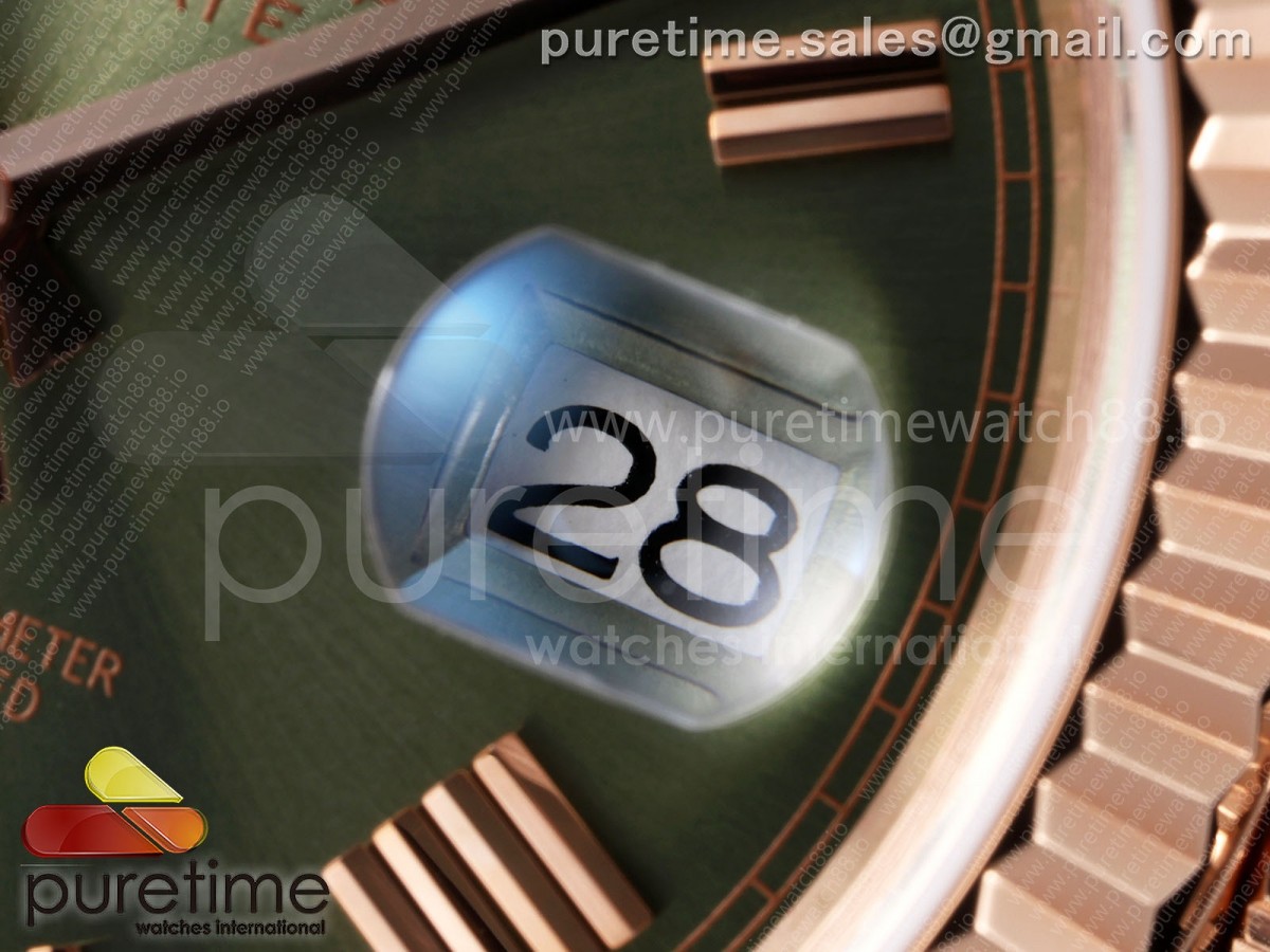Day Date 40 RG TMF Green Roman Dial on President Bracelet VR3255
