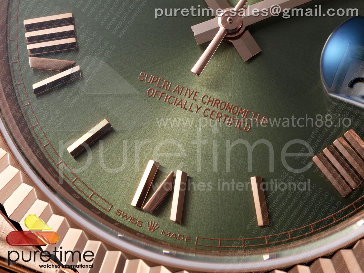 Day Date 40 RG TMF Green Roman Dial on President Bracelet VR3255