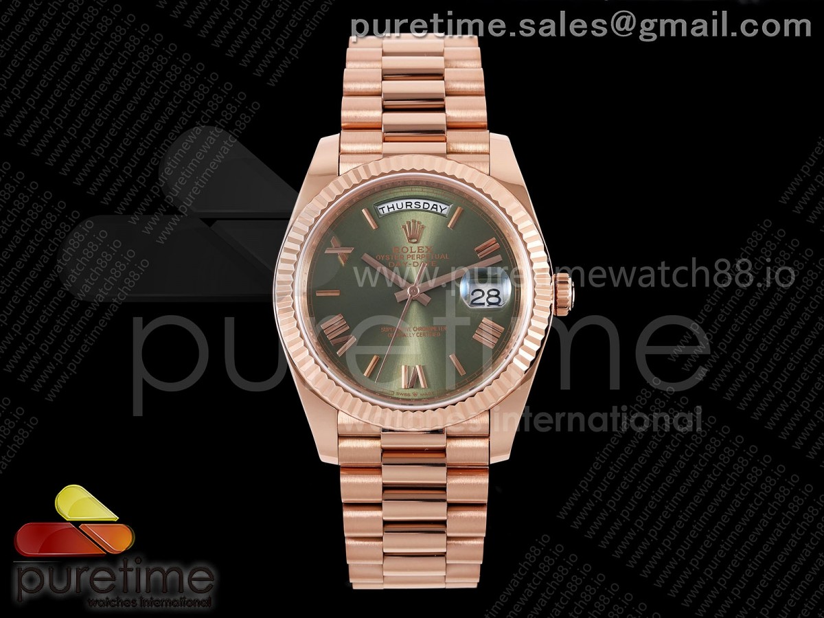 Day Date 40 RG TMF Green Roman Dial on President Bracelet VR3255