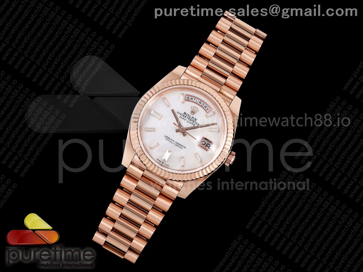 Day Date 40 RG TMF White MOP Diamonds Dial on President Bracelet VR3255