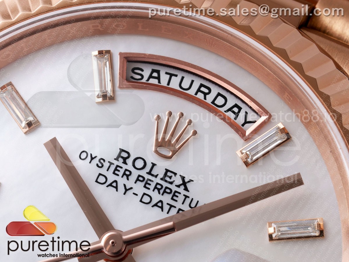 Day Date 40 RG TMF White MOP Diamonds Dial on President Bracelet VR3255