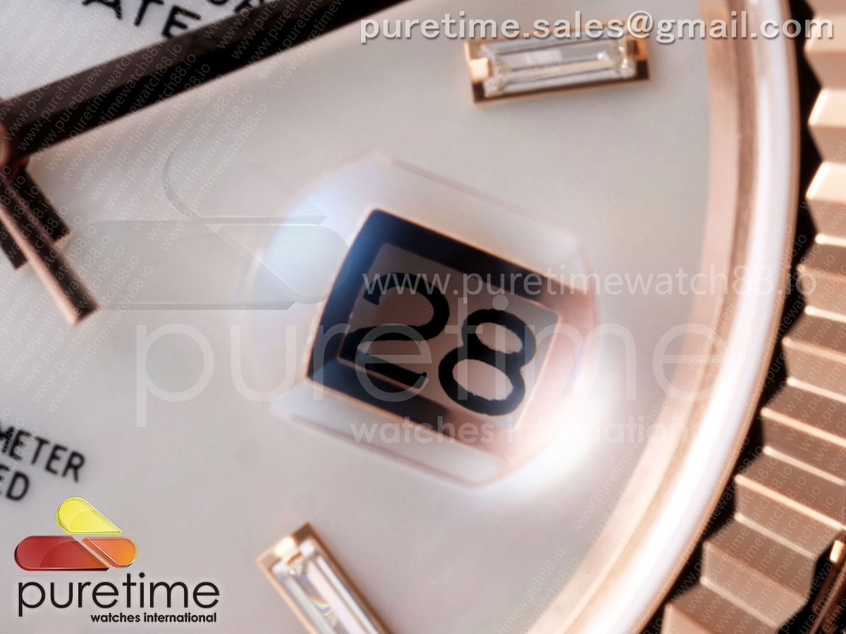 Day Date 40 RG TMF White MOP Diamonds Dial on President Bracelet VR3255