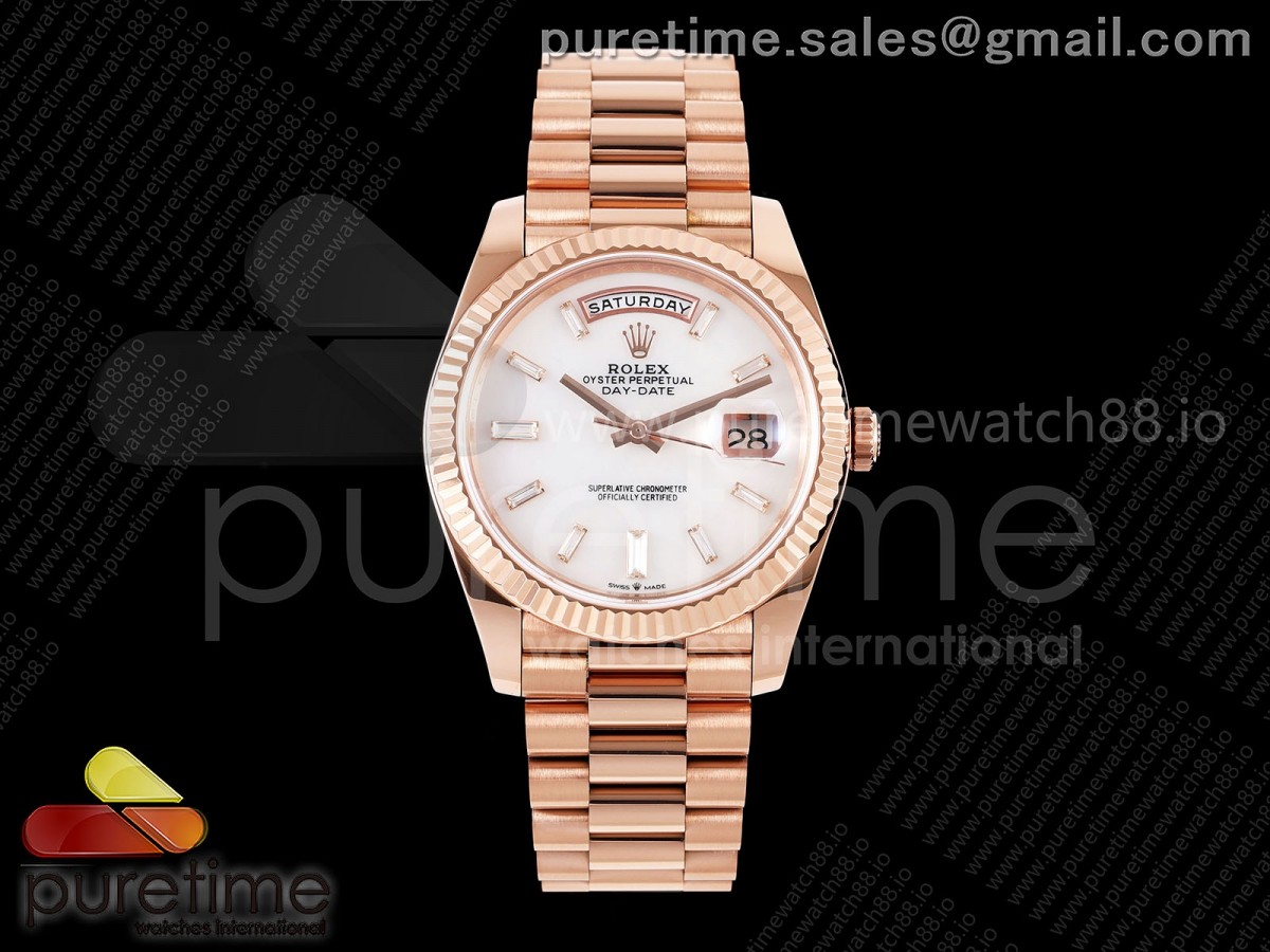 Day Date 40 RG TMF White MOP Diamonds Dial on President Bracelet VR3255