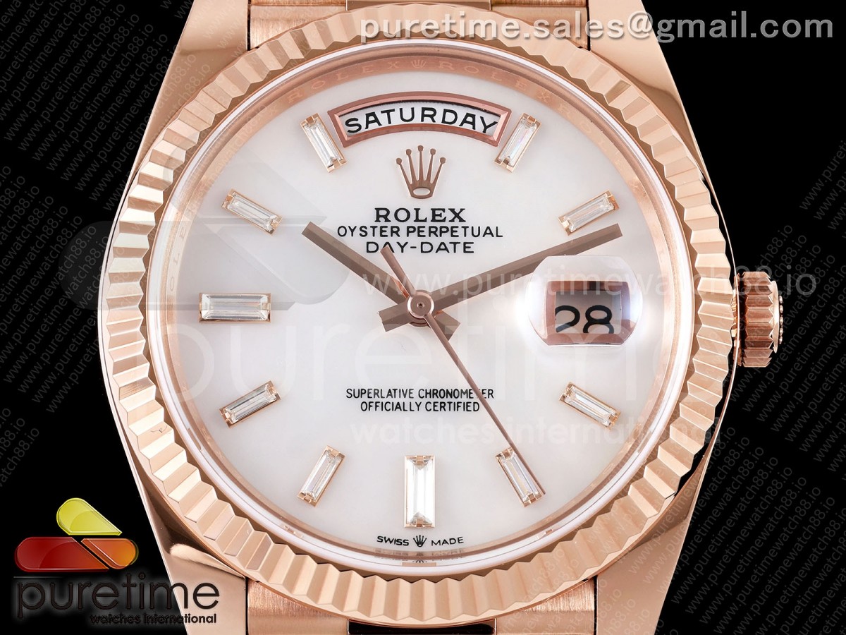 Day Date 40 RG TMF White MOP Diamonds Dial on President Bracelet VR3255