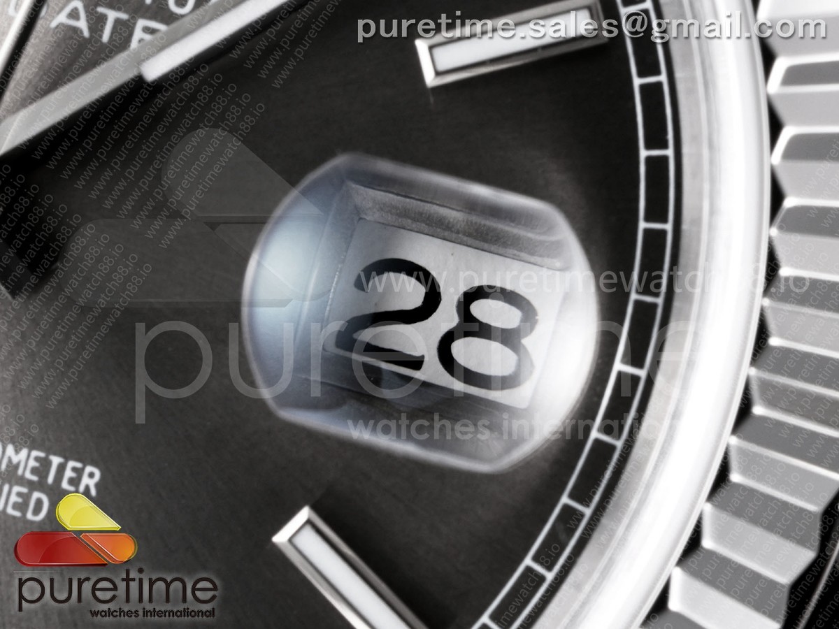 Day Date 40 SS TMF Gray Stick Dial on President Bracelet VR3255