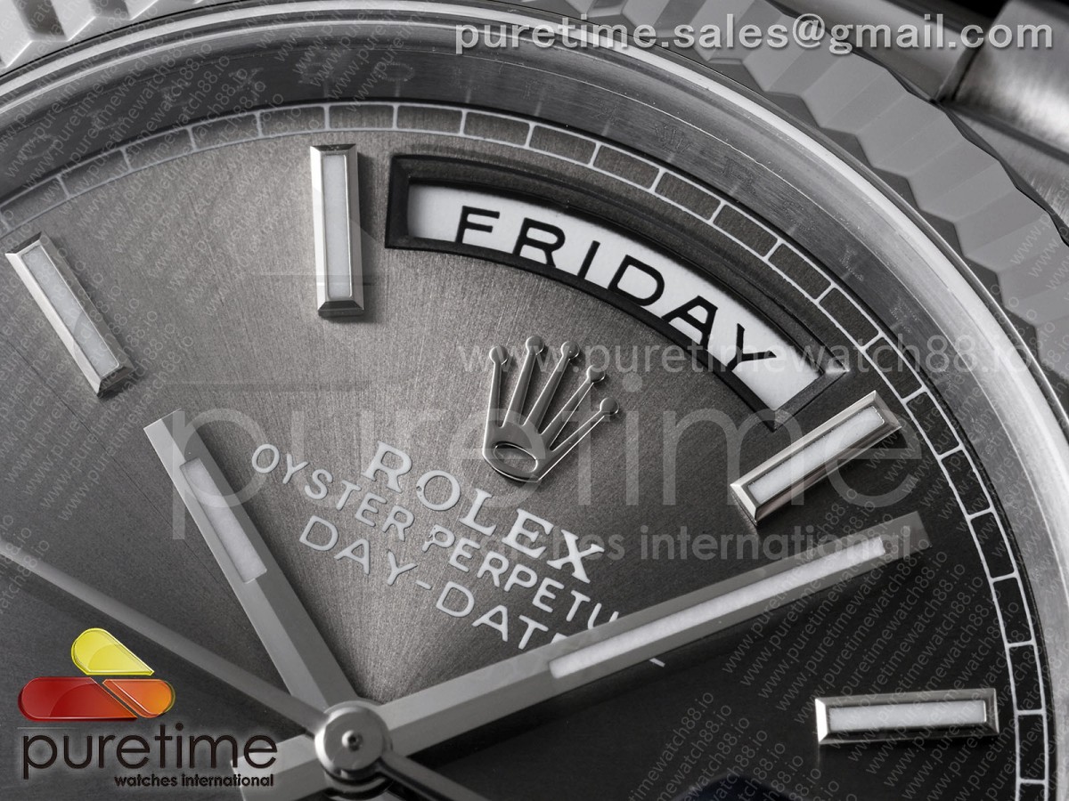 Day Date 40 SS TMF Gray Stick Dial on President Bracelet VR3255