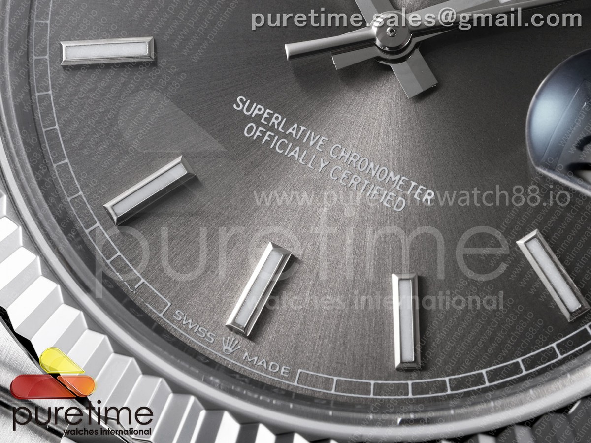 Day Date 40 SS TMF Gray Stick Dial on President Bracelet VR3255