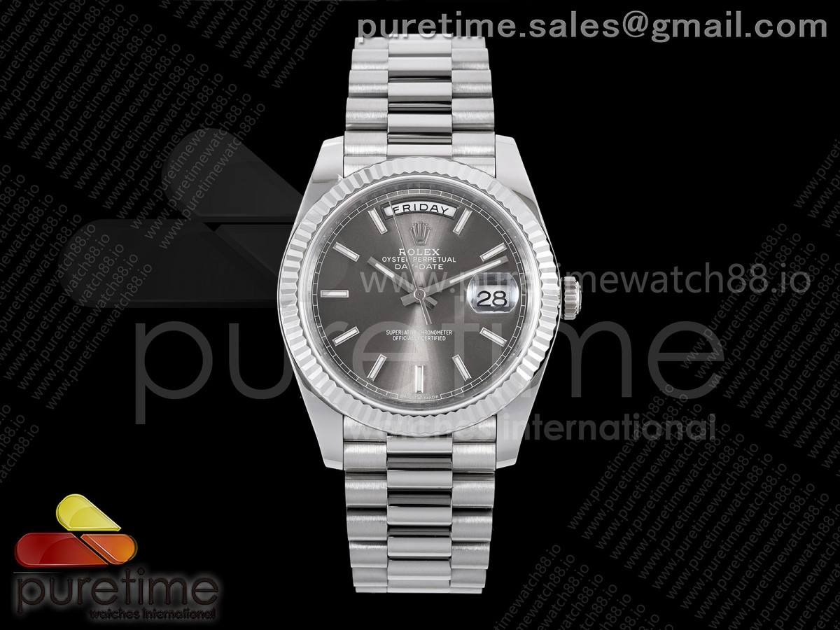 Day Date 40 SS TMF Gray Stick Dial on President Bracelet VR3255