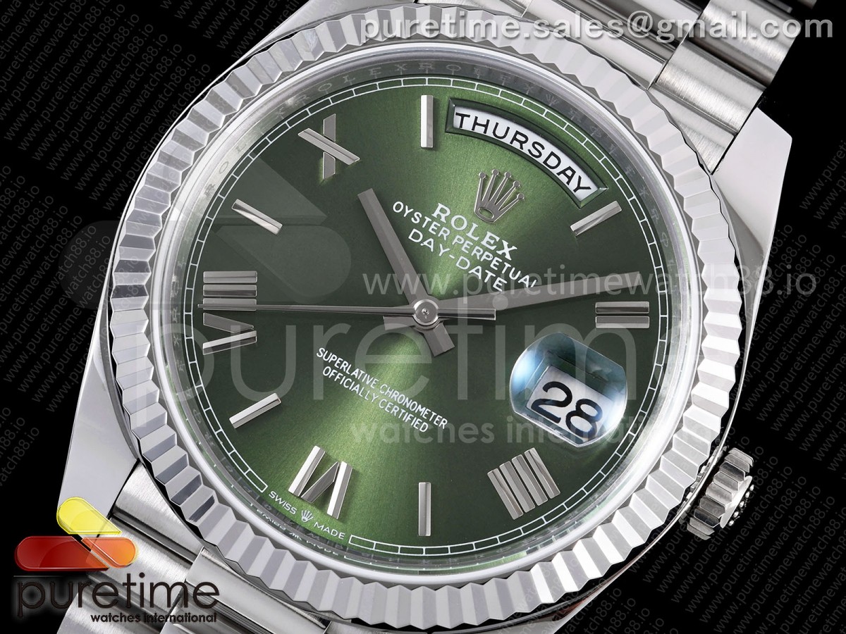 Day Date 40 SS TMF Green Roman Dial on President Bracelet VR3255