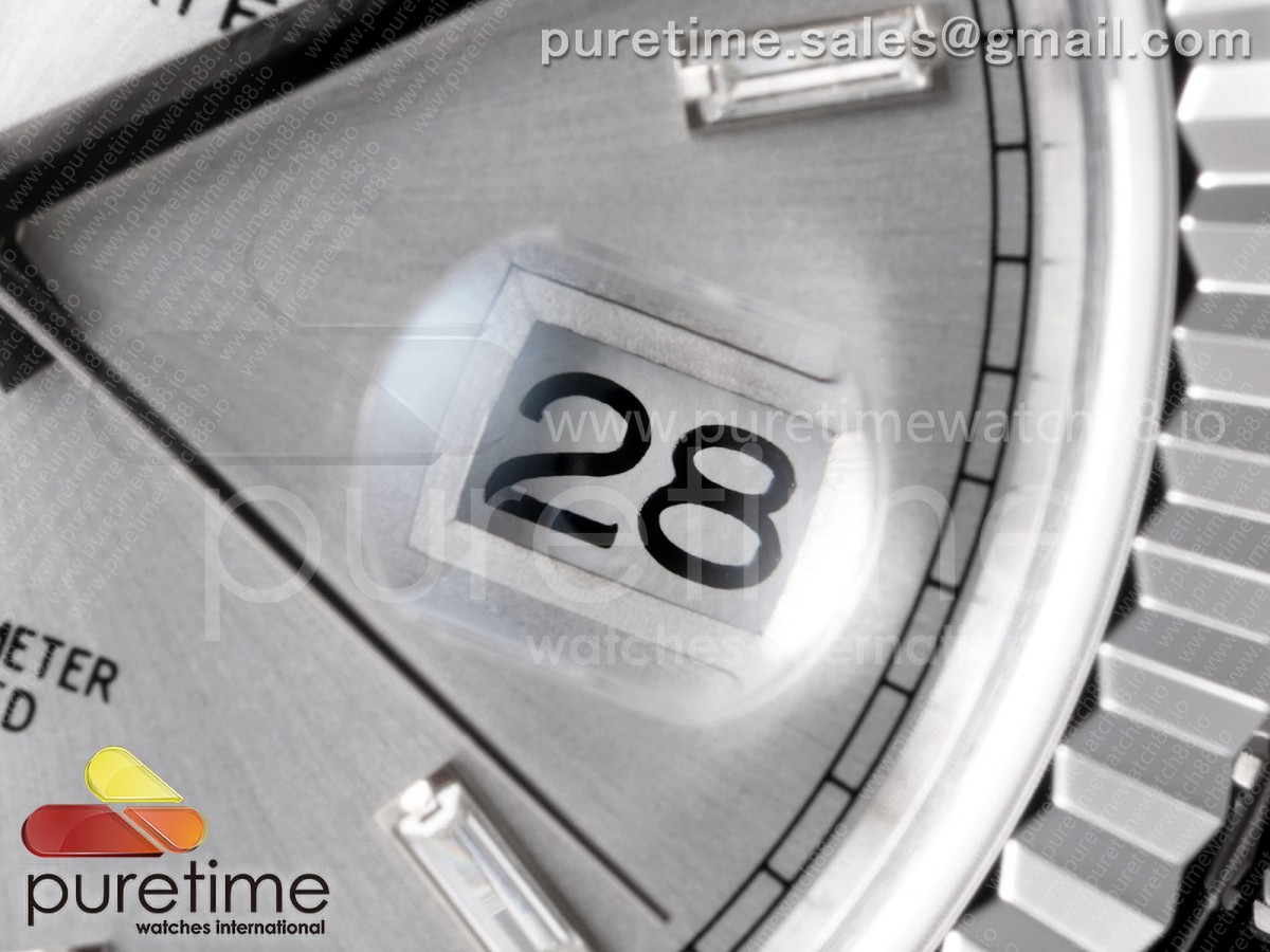 Day Date 40 SS TMF Silver Crystal Dial on President Bracelet VR3255