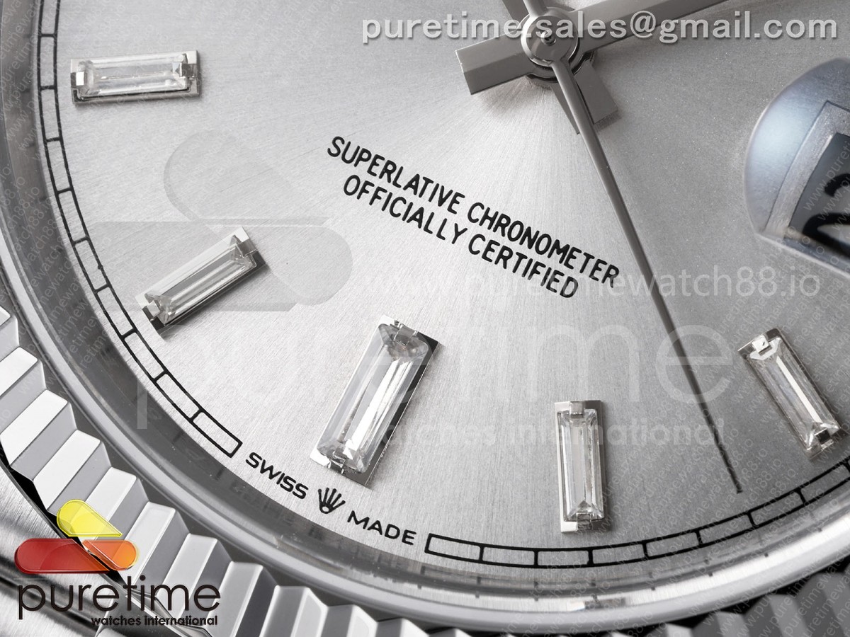Day Date 40 SS TMF Silver Crystal Dial on President Bracelet VR3255