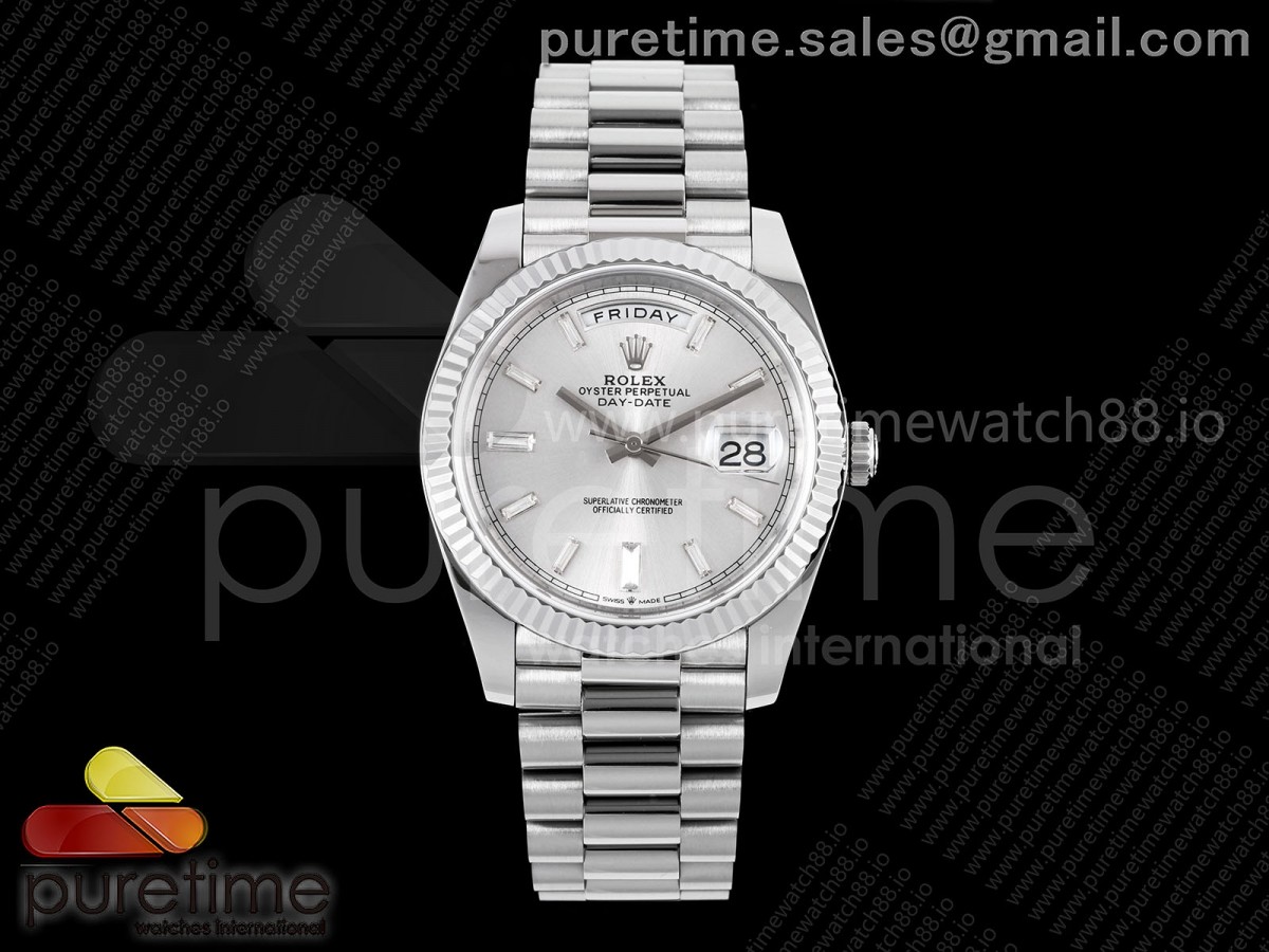Day Date 40 SS TMF Silver Crystal Dial on President Bracelet VR3255