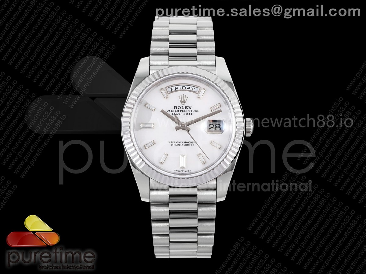 Day Date 40 SS TMF White MOP Crystal Dial on President Bracelet VR3255