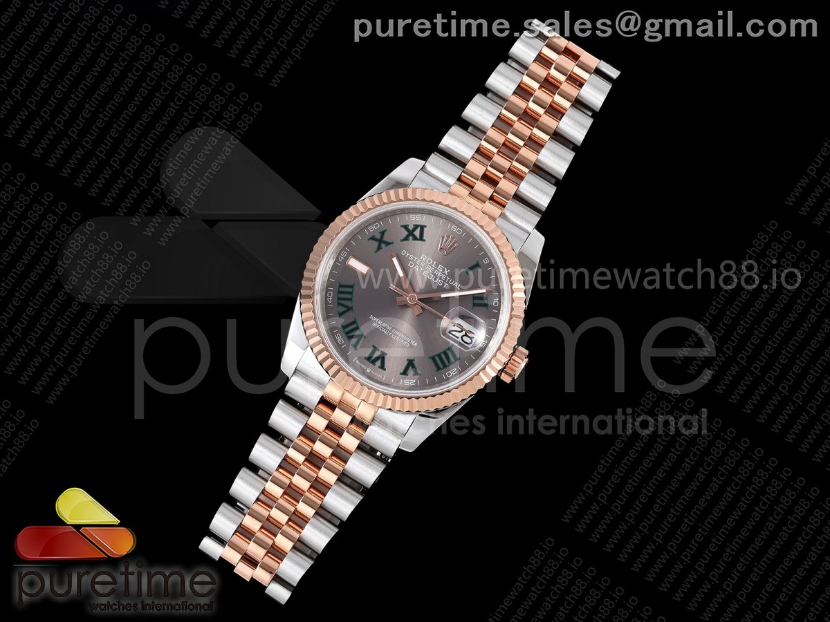 DateJust 36 126231 QF Gray Dial Green Roman on Jubilee Bracelet QF3235