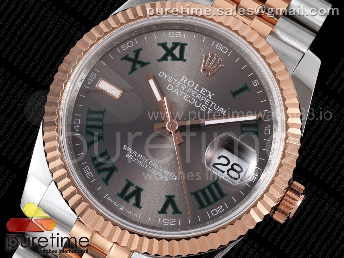 DateJust 36 126231 QF Gray Dial Green Roman on Jubilee Bracelet QF3235