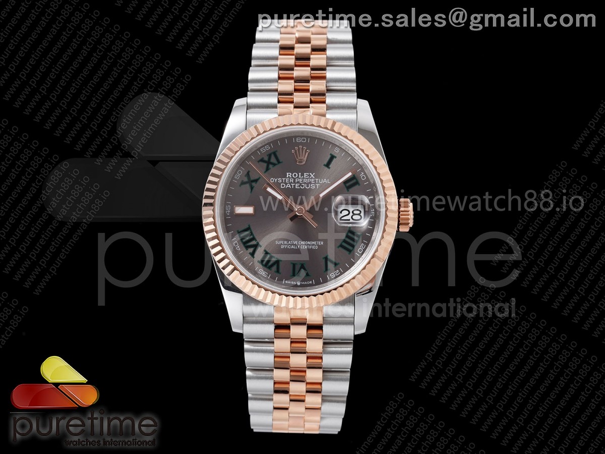 DateJust 36 126231 QF Gray Dial Green Roman on Jubilee Bracelet QF3235