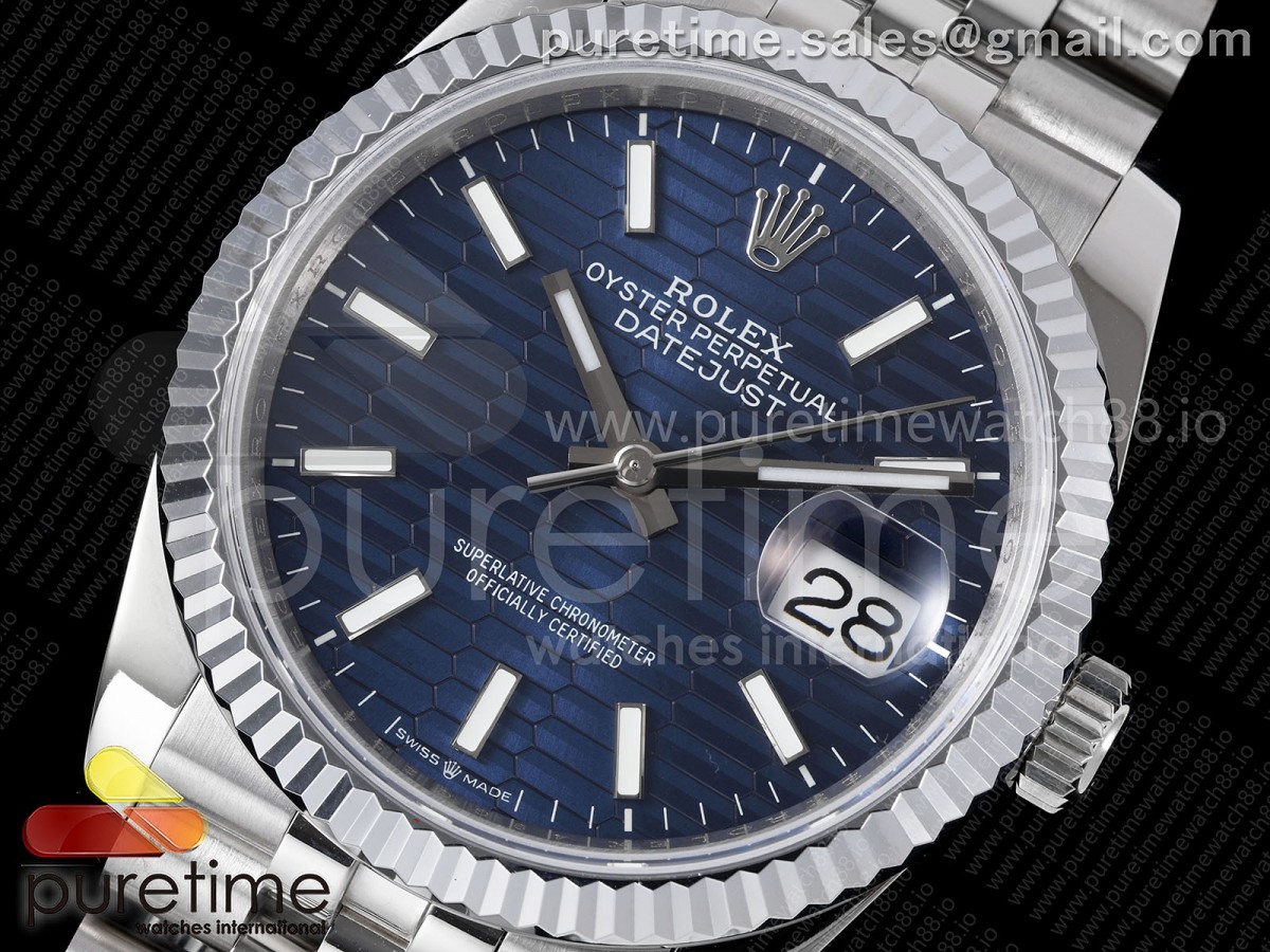 DateJust 36 126234 QF Blue Textured Stick Dial on Jubilee Bracelet QF3235