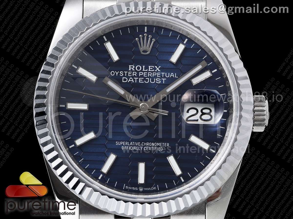 DateJust 36 126234 QF Blue Textured Stick Dial on Jubilee Bracelet QF3235