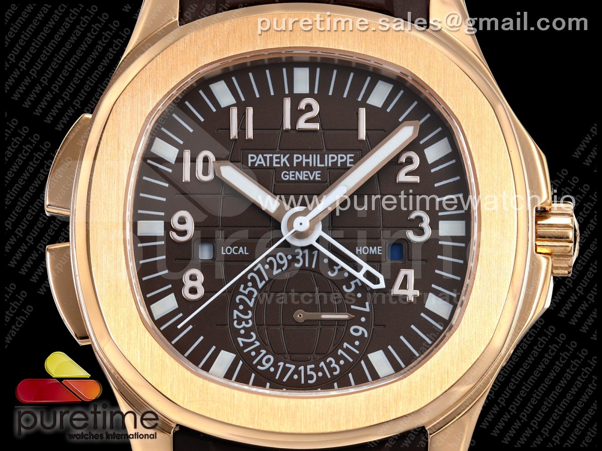 Aquanaut 5164 RG 2F Cadran brun sur la courroie en caoutchouc brun A324 – Image 7