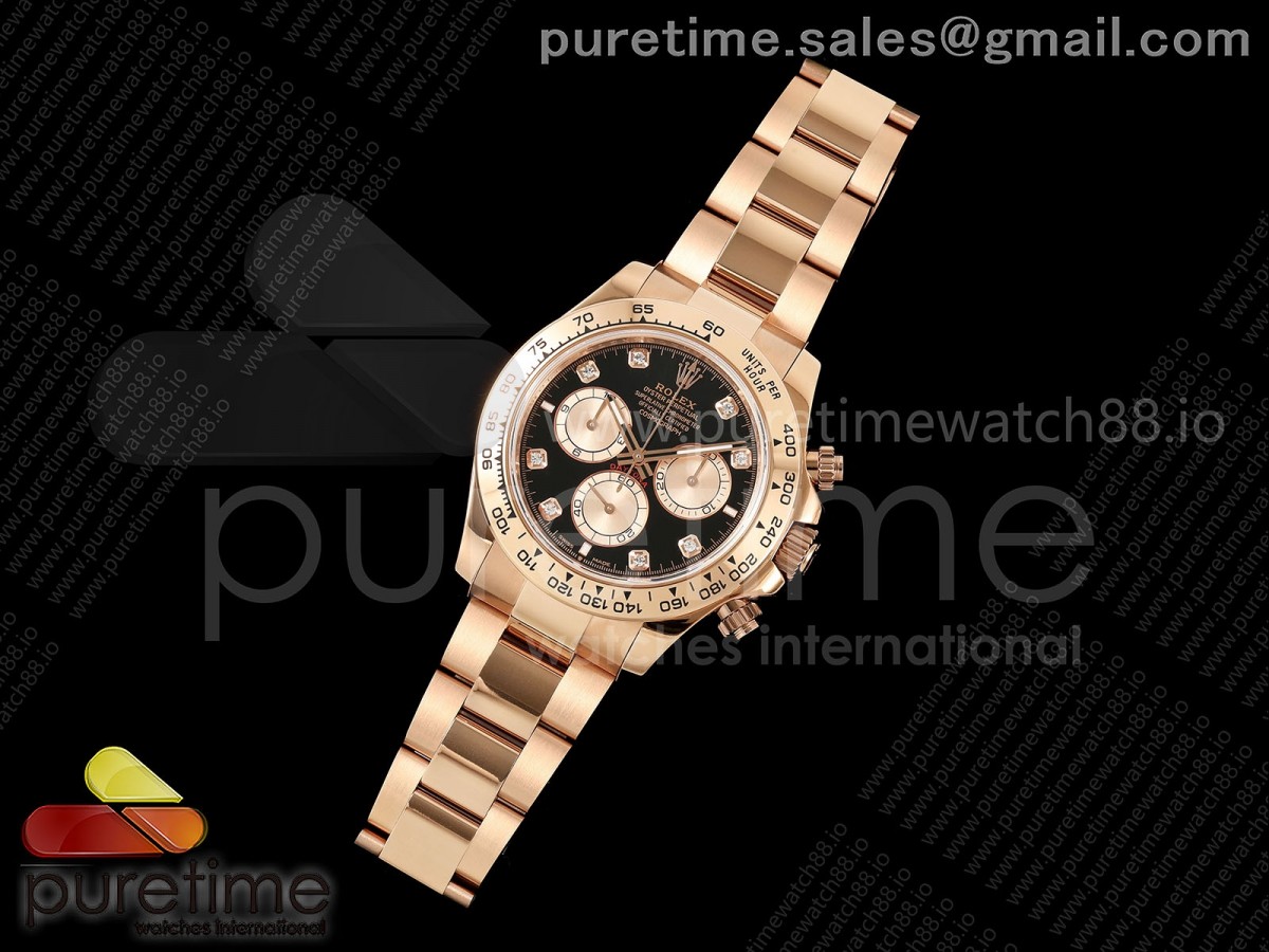 Daytona 126505 QF Black/RG Diamonds Dial on RG Bracelet JH4131 (Free Sprung) V18