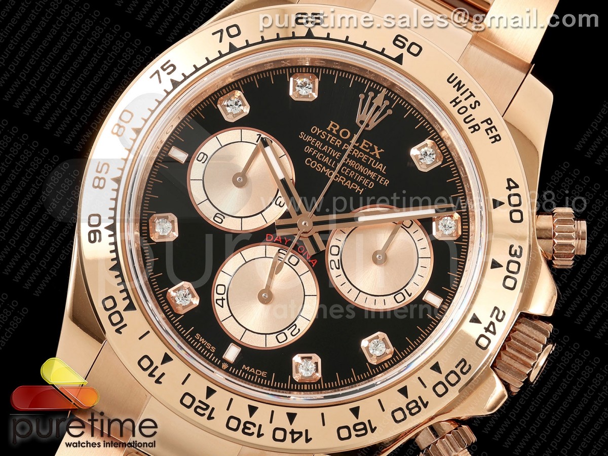 Daytona 126505 QF Black/RG Diamonds Dial on RG Bracelet JH4131 (Free Sprung) V18