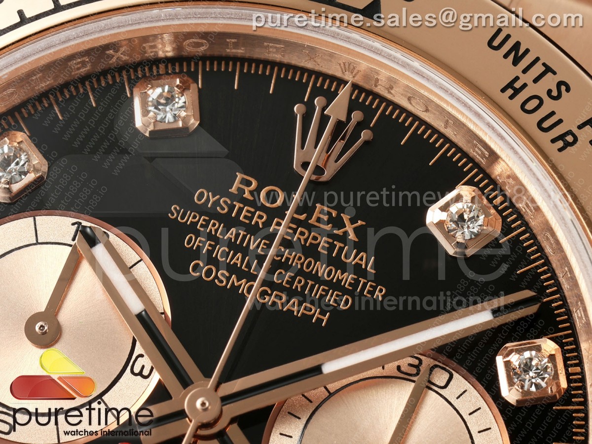 Daytona 126505 QF Black/RG Diamonds Dial on RG Bracelet JH4131 (Free Sprung) V18