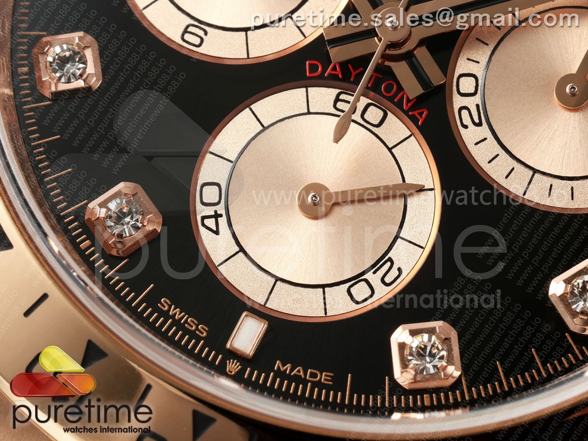Daytona 126505 QF Black/RG Diamonds Dial on RG Bracelet JH4131 (Free Sprung) V18