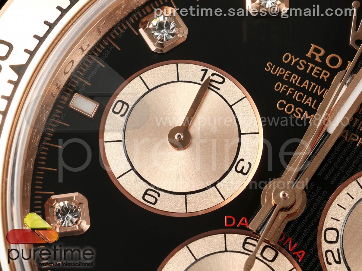 Daytona 126505 QF Black/RG Diamonds Dial on RG Bracelet JH4131 (Free Sprung) V18