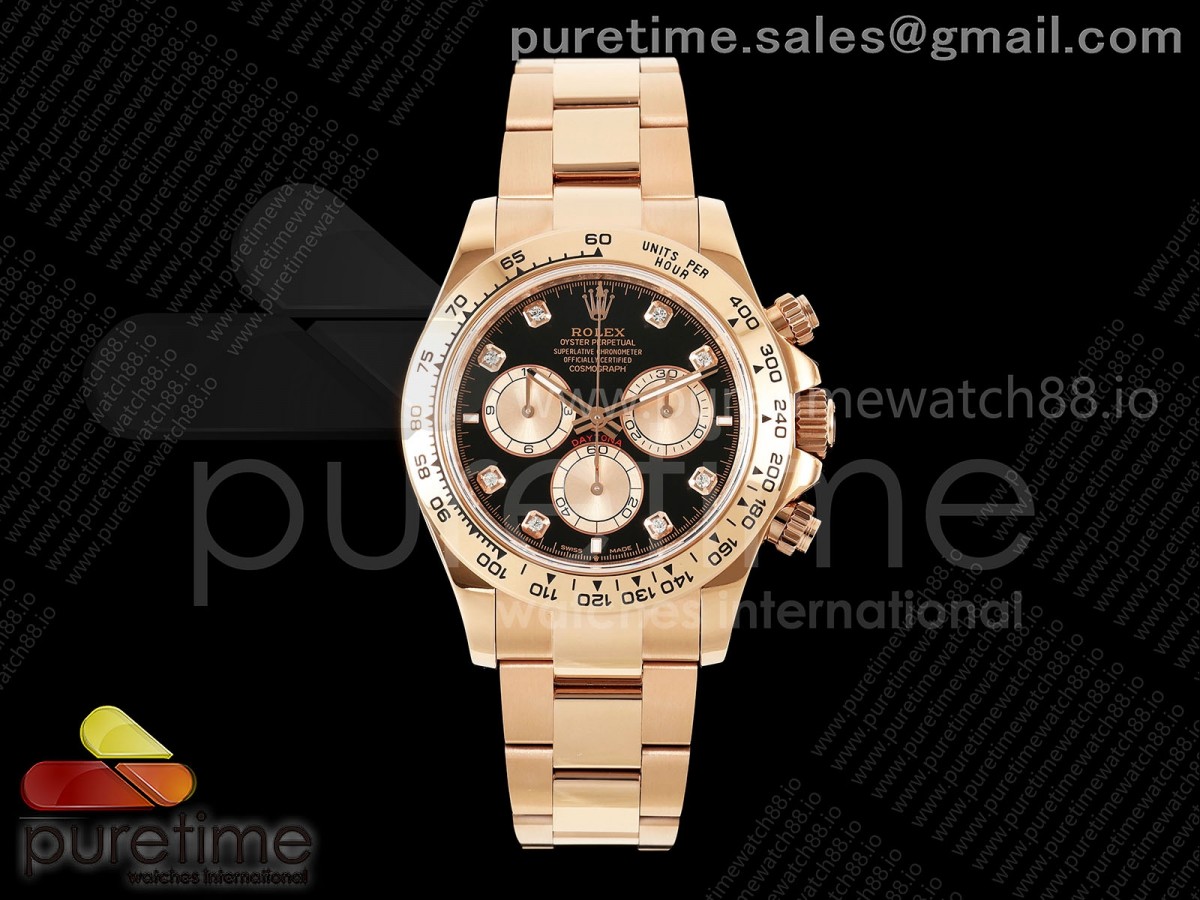 Daytona 126505 QF Black/RG Diamonds Dial on RG Bracelet JH4131 (Free Sprung) V18