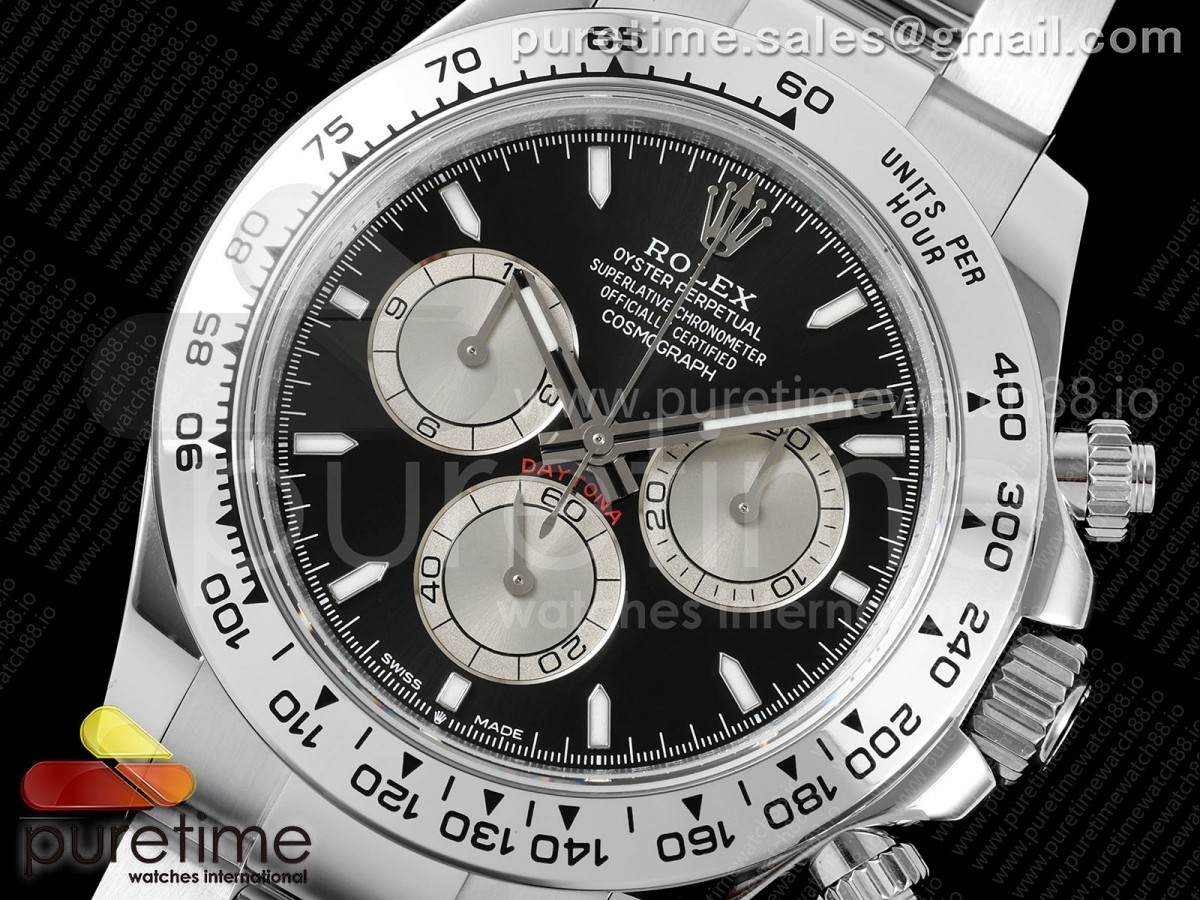 Daytona 126509 QF Black/Silver Dial on SS Bracelet JH4131 (Free Sprung) V18