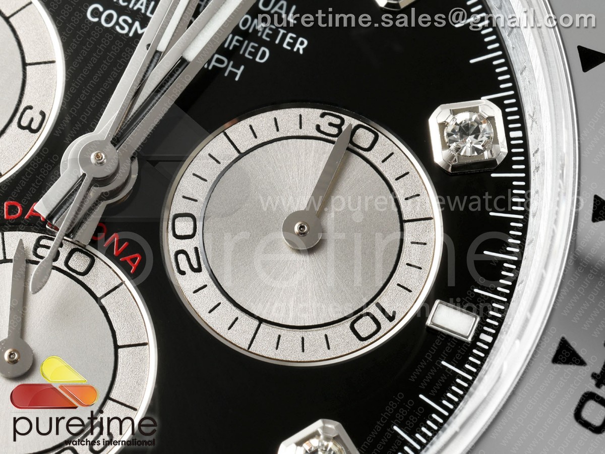 Daytona 126509 QF Black/Silver Diamonds Dial on SS Bracelet JH4131 (Free Sprung) V18