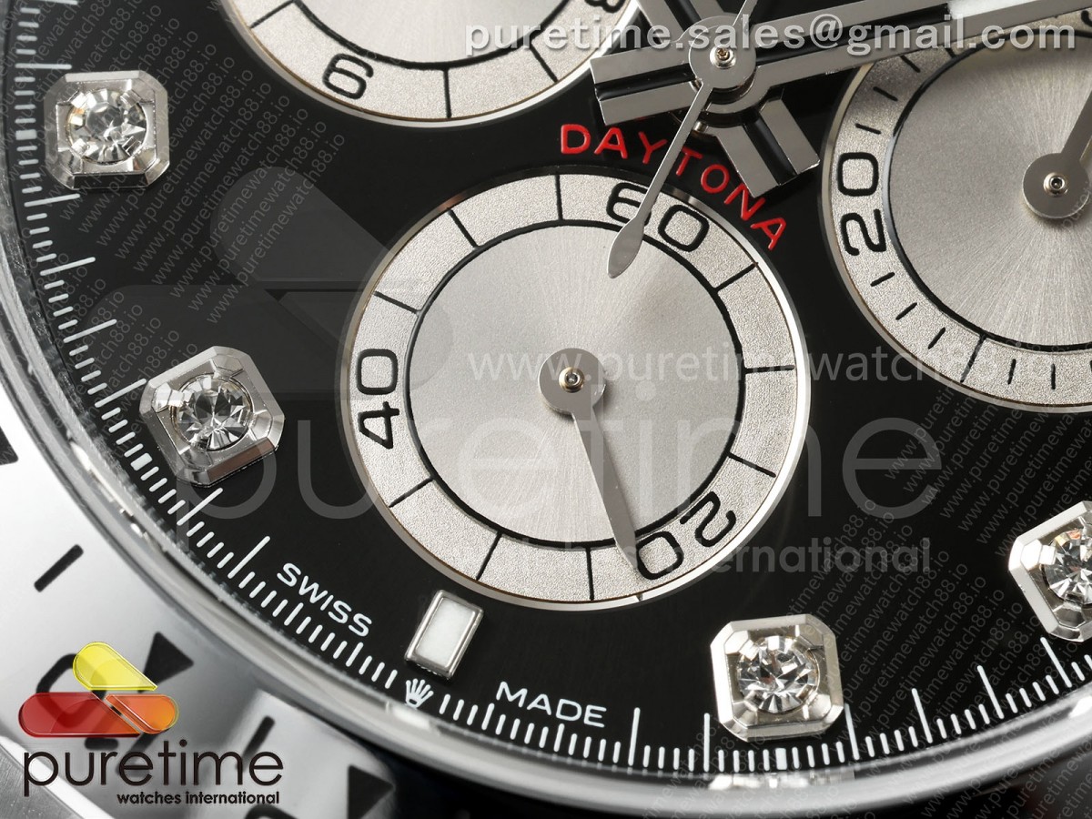 Daytona 126509 QF Black/Silver Diamonds Dial on SS Bracelet JH4131 (Free Sprung) V18