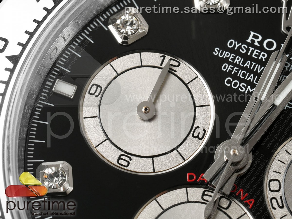 Daytona 126509 QF Black/Silver Diamonds Dial on SS Bracelet JH4131 (Free Sprung) V18