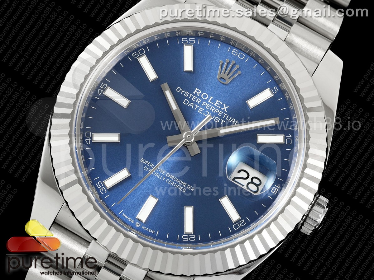 DateJust 41 126334 SS RCF Blue Stick Dial on Jubilee Bracelet JH3235