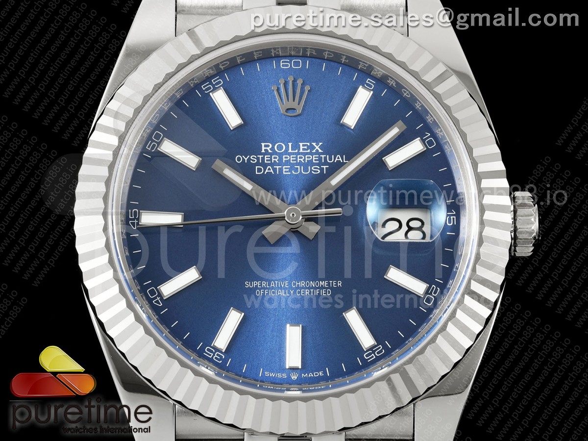 DateJust 41 126334 SS RCF Blue Stick Dial on Jubilee Bracelet JH3235