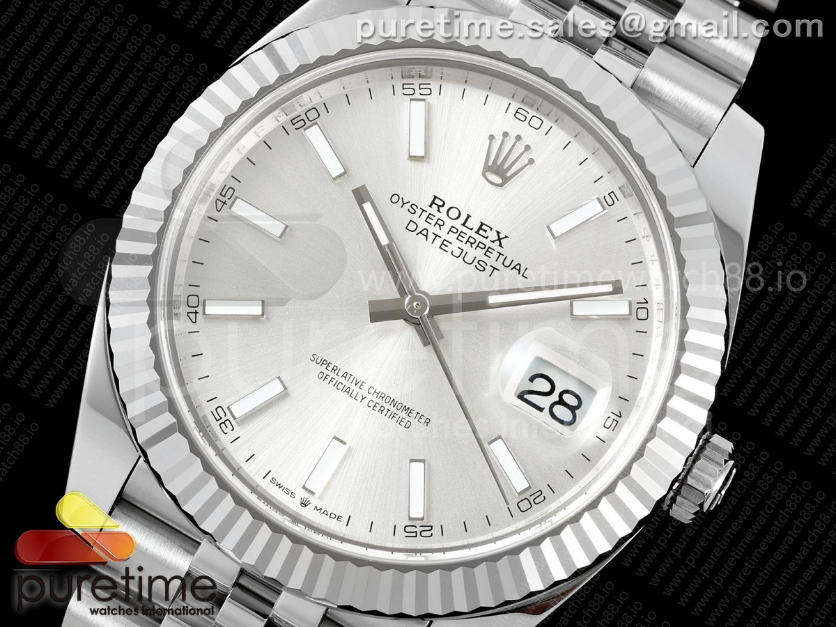 DateJust 41 126334 SS RCF Silver Stick Dial on Jubilee Bracelet JH3235
