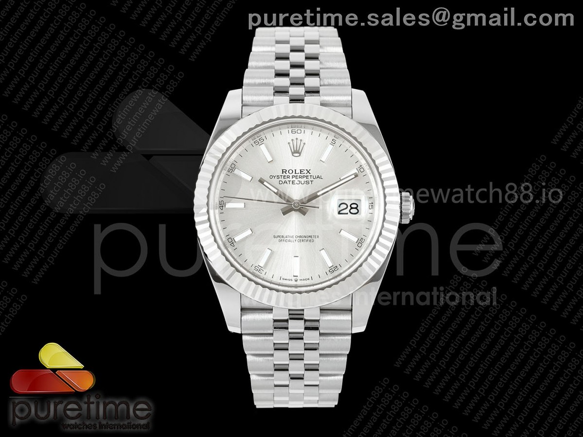 DateJust 41 126334 SS RCF Silver Stick Dial on Jubilee Bracelet JH3235
