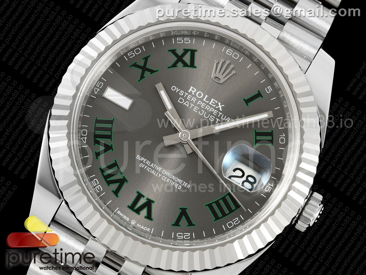 DateJust 41 126334 SS RCF Gray Dial Green Roman Dial on Jubilee Bracelet JH3235
