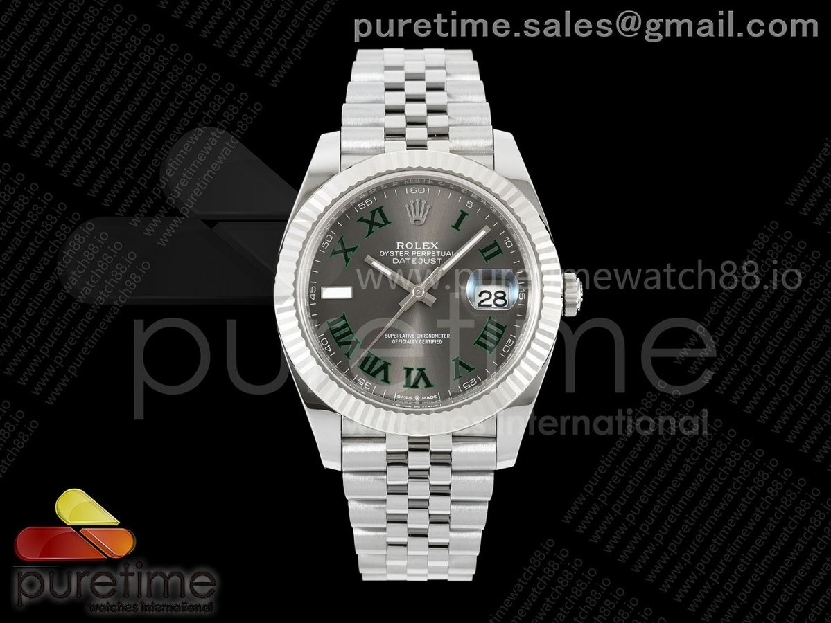 DateJust 41 126334 SS RCF Gray Dial Green Roman Dial on Jubilee Bracelet JH3235