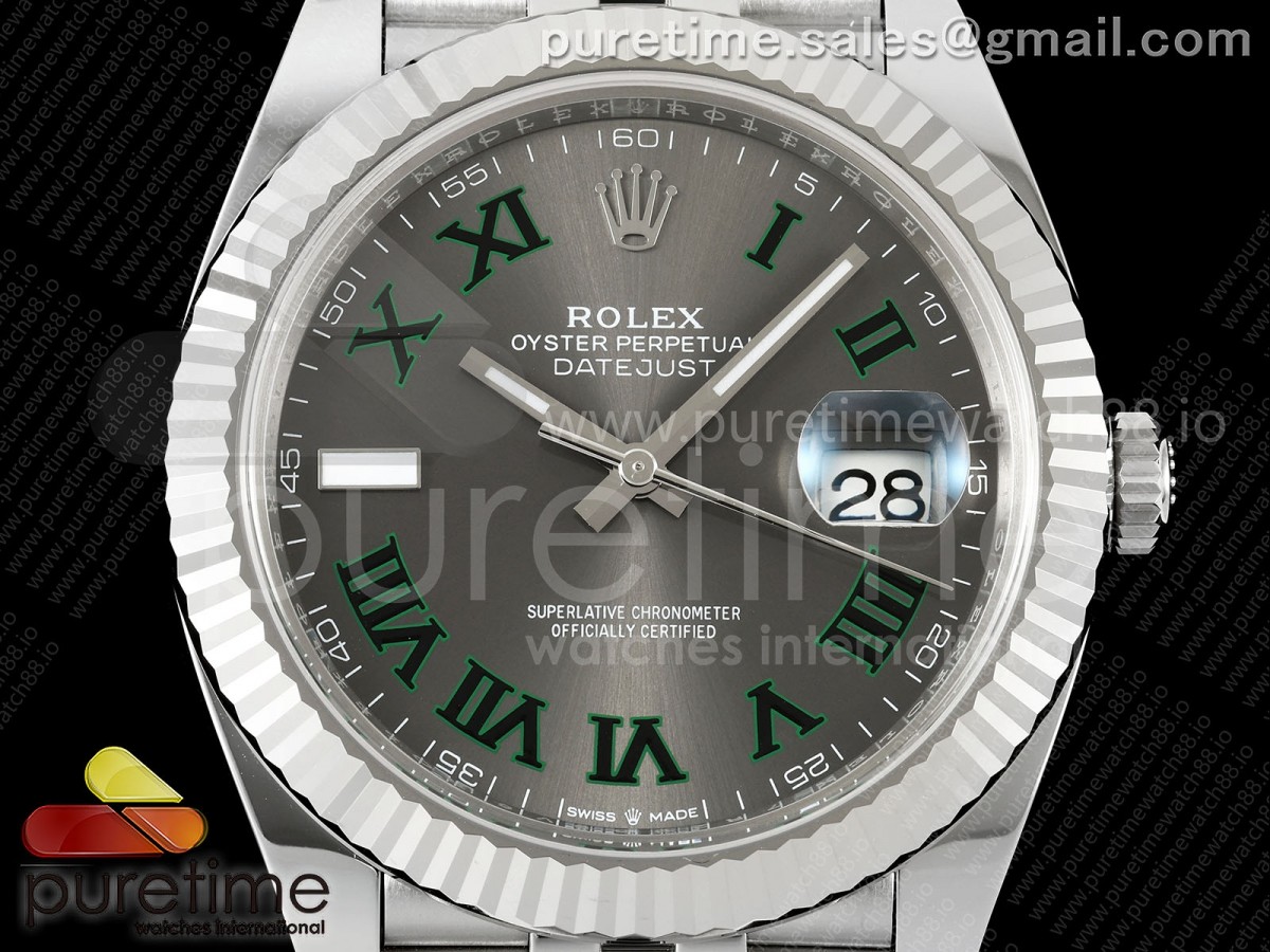 DateJust 41 126334 SS RCF Gray Dial Green Roman Dial on Jubilee Bracelet JH3235