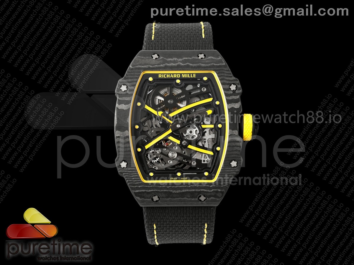 AVF RM67-02 Black NTPT Yellow Skeleton Dial on Black Velcro Strap CRMA7 Clone V2